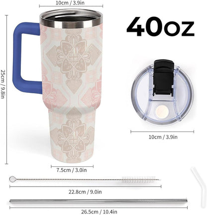 Leakproof Tumbler Vacuum Sealed Car Holder Friendly For Travel Simple Minimalist White Poppy Flower Pattern Coffee Mug Light Rose Red-style-27 - Colors B