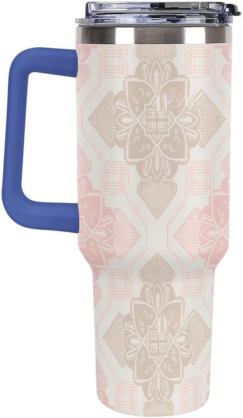 Leakproof Tumbler Vacuum Sealed Car Holder Friendly For Travel Simple Minimalist White Poppy Flower Pattern Coffee Mug Light Rose Red-style-27 - Colors B