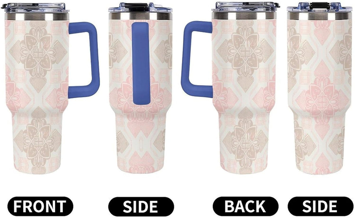 Leakproof Tumbler Vacuum Sealed Car Holder Friendly For Travel Simple Minimalist White Poppy Flower Pattern Coffee Mug Light Rose Red-style-27 - Colors B