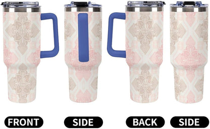 Leakproof Tumbler Vacuum Sealed Car Holder Friendly For Travel Simple Minimalist White Poppy Flower Pattern Coffee Mug Light Rose Red-style-27 - Colors B