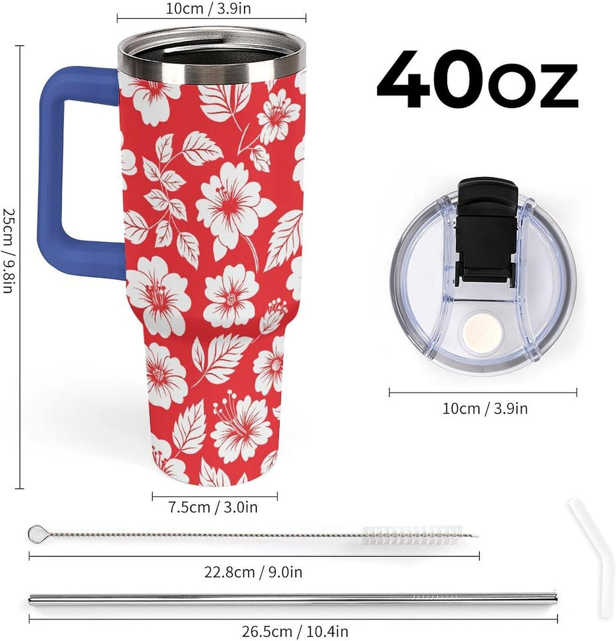 Leakproof Tumbler Vacuum Sealed Car Holder Friendly For Travel Simple Minimalist White Poppy Flower Pattern Coffee Mug Light Rose Red-style-27 - Colors B