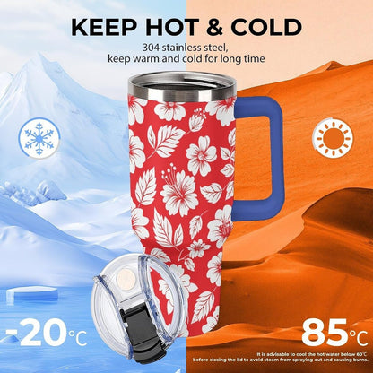 Leakproof Tumbler Vacuum Sealed Car Holder Friendly For Travel Simple Minimalist White Poppy Flower Pattern Coffee Mug Light Rose Red-style-27 - Colors B