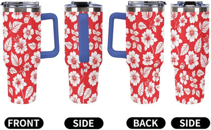 Leakproof Tumbler Vacuum Sealed Car Holder Friendly For Travel Simple Minimalist White Poppy Flower Pattern Coffee Mug Light Rose Red-style-27 - Colors B
