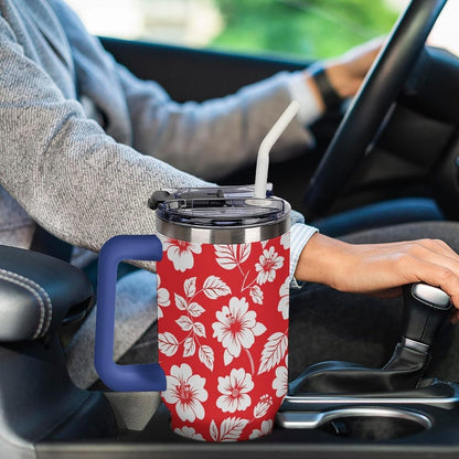 Leakproof Tumbler Vacuum Sealed Car Holder Friendly For Travel Simple Minimalist White Poppy Flower Pattern Coffee Mug Light Rose Red-style-27 - Colors B