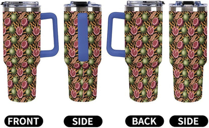 Leakproof Tumbler Vacuum Sealed Car Holder Friendly For Travel Simple Minimalist White Poppy Flower Pattern Coffee Mug Light Rose Red-style-27 - Colors B