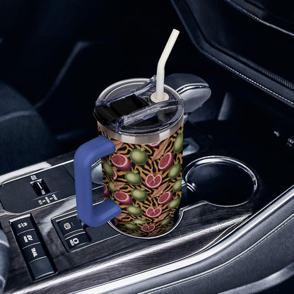 Leakproof Tumbler Vacuum Sealed Car Holder Friendly For Travel Simple Minimalist White Poppy Flower Pattern Coffee Mug Light Rose Red-style-27 - Colors B