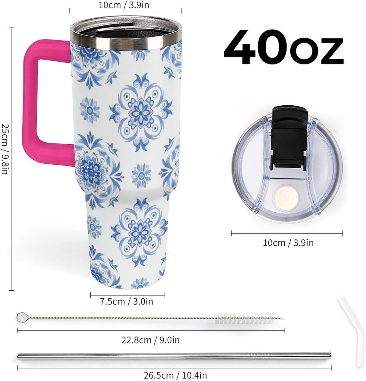 Leakproof Tumbler Vacuum Sealed Car Holder Friendly For Travel Simple Minimalist White Poppy Flower Pattern Coffee Mug Light Rose Red-style-27 - Colors B