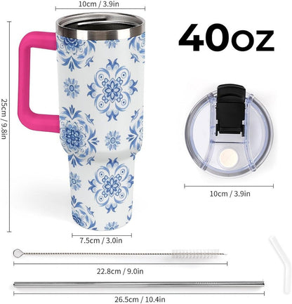 Leakproof Tumbler Vacuum Sealed Car Holder Friendly For Travel Simple Minimalist White Poppy Flower Pattern Coffee Mug Light Rose Red-style-27 - Colors B