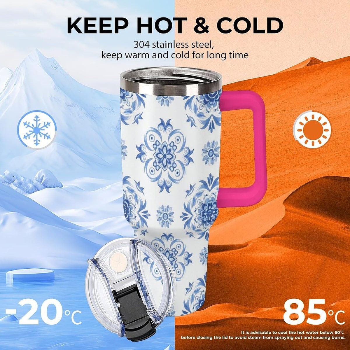 Leakproof Tumbler Vacuum Sealed Car Holder Friendly For Travel Simple Minimalist White Poppy Flower Pattern Coffee Mug Light Rose Red-style-27 - Colors B