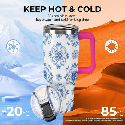 Leakproof Tumbler Vacuum Sealed Car Holder Friendly For Travel Simple Minimalist White Poppy Flower Pattern Coffee Mug Light Rose Red-style-27 - Colors B