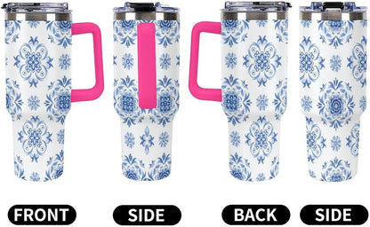 Leakproof Tumbler Vacuum Sealed Car Holder Friendly For Travel Simple Minimalist White Poppy Flower Pattern Coffee Mug Light Rose Red-style-27 - Colors B