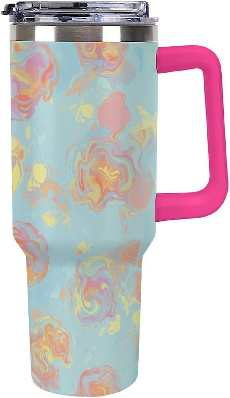 Leakproof Tumbler Vacuum Sealed Car Holder Friendly For Travel Simple Minimalist White Poppy Flower Pattern Coffee Mug Light Rose Red-style-27 - Colors B