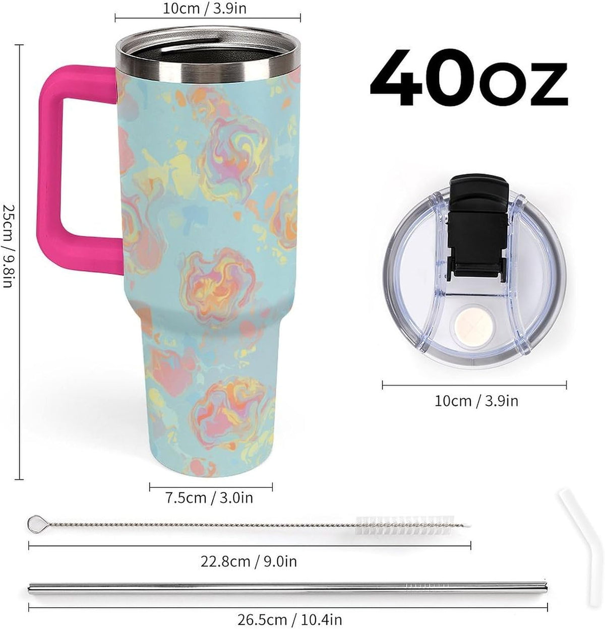 Leakproof Tumbler Vacuum Sealed Car Holder Friendly For Travel Simple Minimalist White Poppy Flower Pattern Coffee Mug Light Rose Red-style-27 - Colors B
