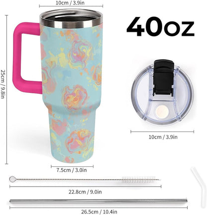 Leakproof Tumbler Vacuum Sealed Car Holder Friendly For Travel Simple Minimalist White Poppy Flower Pattern Coffee Mug Light Rose Red-style-27 - Colors B