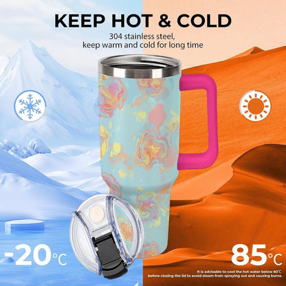 Leakproof Tumbler Vacuum Sealed Car Holder Friendly For Travel Simple Minimalist White Poppy Flower Pattern Coffee Mug Light Rose Red-style-27 - Colors B