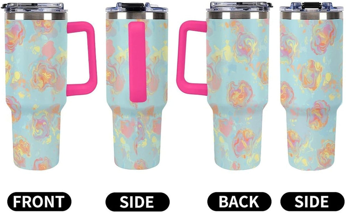 Leakproof Tumbler Vacuum Sealed Car Holder Friendly For Travel Simple Minimalist White Poppy Flower Pattern Coffee Mug Light Rose Red-style-27 - Colors B
