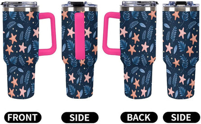 Leakproof Tumbler Vacuum Sealed Car Holder Friendly For Travel Simple Minimalist White Poppy Flower Pattern Coffee Mug Light Rose Red-style-27 - Colors B