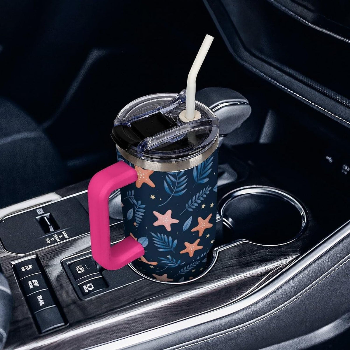 Leakproof Tumbler Vacuum Sealed Car Holder Friendly For Travel Simple Minimalist White Poppy Flower Pattern Coffee Mug Light Rose Red-style-27 - Colors B