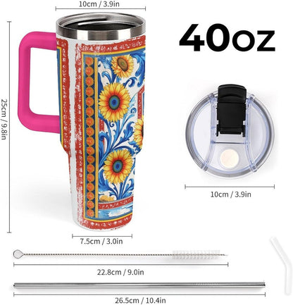 Leakproof Tumbler Vacuum Sealed Car Holder Friendly For Travel Simple Minimalist White Poppy Flower Pattern Coffee Mug Light Rose Red-style-27 - Colors B