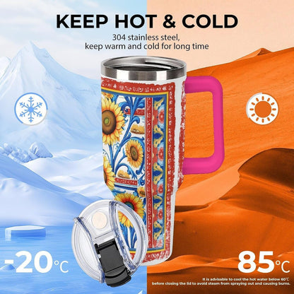 Leakproof Tumbler Vacuum Sealed Car Holder Friendly For Travel Simple Minimalist White Poppy Flower Pattern Coffee Mug Light Rose Red-style-27 - Colors B