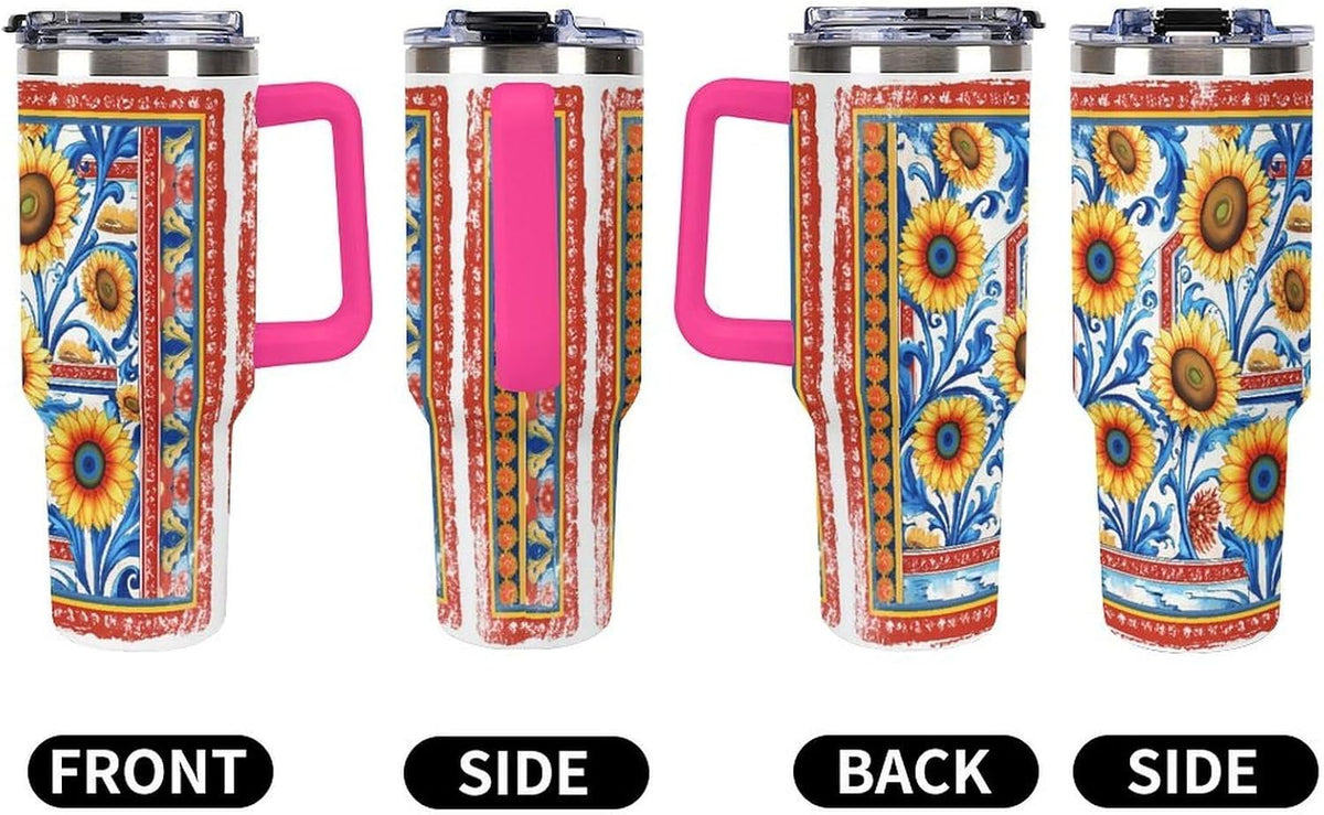 Leakproof Tumbler Vacuum Sealed Car Holder Friendly For Travel Simple Minimalist White Poppy Flower Pattern Coffee Mug Light Rose Red-style-27 - Colors B