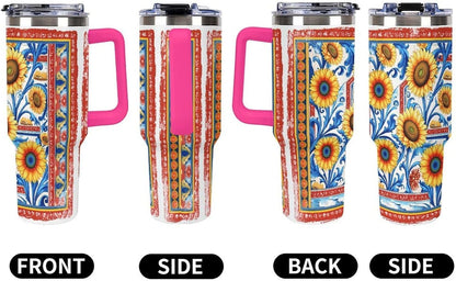 Leakproof Tumbler Vacuum Sealed Car Holder Friendly For Travel Simple Minimalist White Poppy Flower Pattern Coffee Mug Light Rose Red-style-27 - Colors B