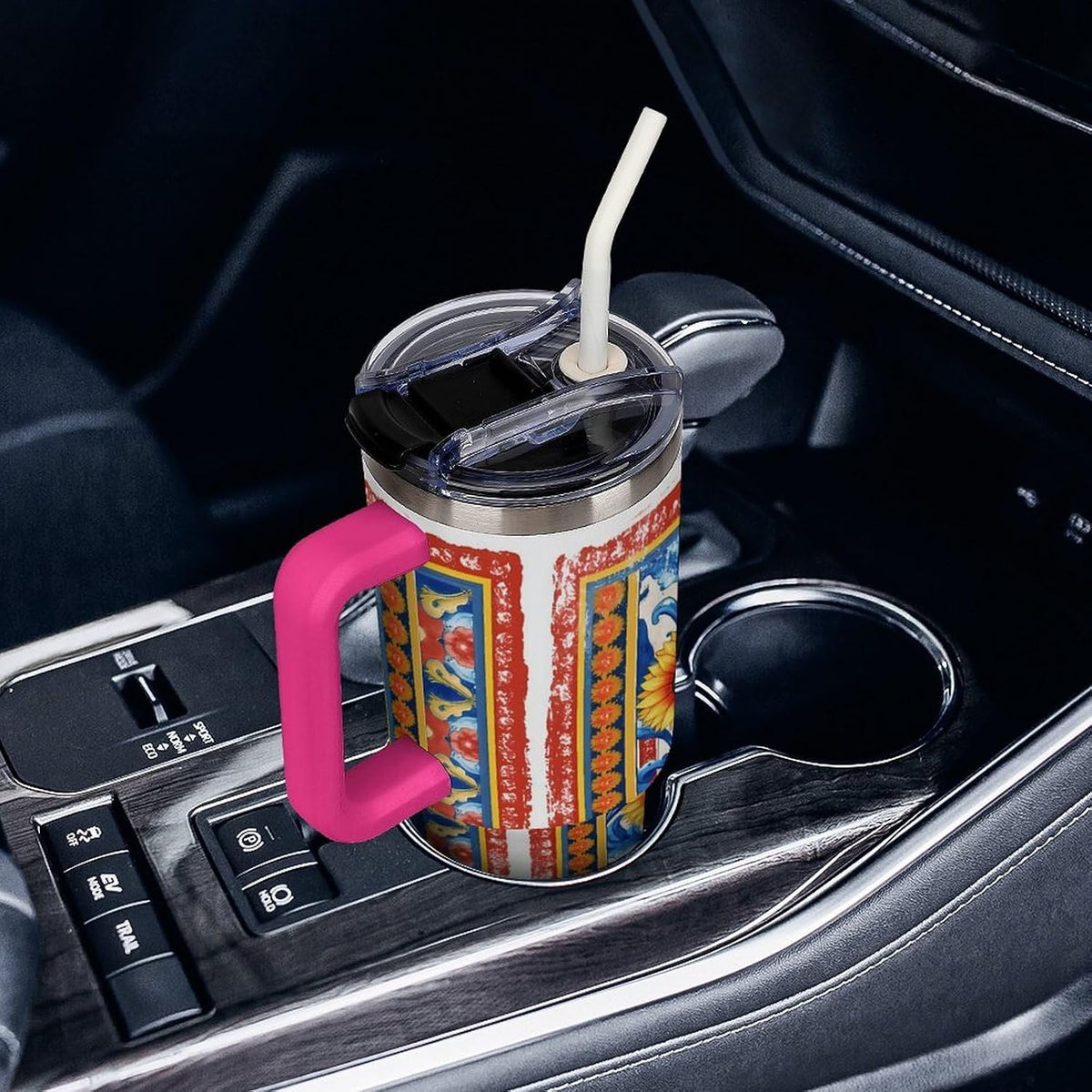 Leakproof Tumbler Vacuum Sealed Car Holder Friendly For Travel Simple Minimalist White Poppy Flower Pattern Coffee Mug Light Rose Red-style-27 - Colors B