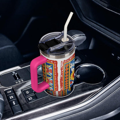 Leakproof Tumbler Vacuum Sealed Car Holder Friendly For Travel Simple Minimalist White Poppy Flower Pattern Coffee Mug Light Rose Red-style-27 - Colors B