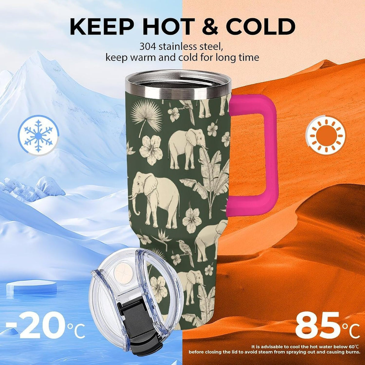 Leakproof Tumbler Vacuum Sealed Car Holder Friendly For Travel Simple Minimalist White Poppy Flower Pattern Coffee Mug Light Rose Red-style-27 - Colors B