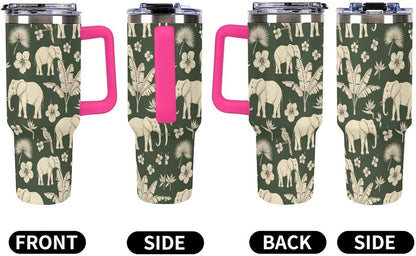 Leakproof Tumbler Vacuum Sealed Car Holder Friendly For Travel Simple Minimalist White Poppy Flower Pattern Coffee Mug Light Rose Red-style-27 - Colors B