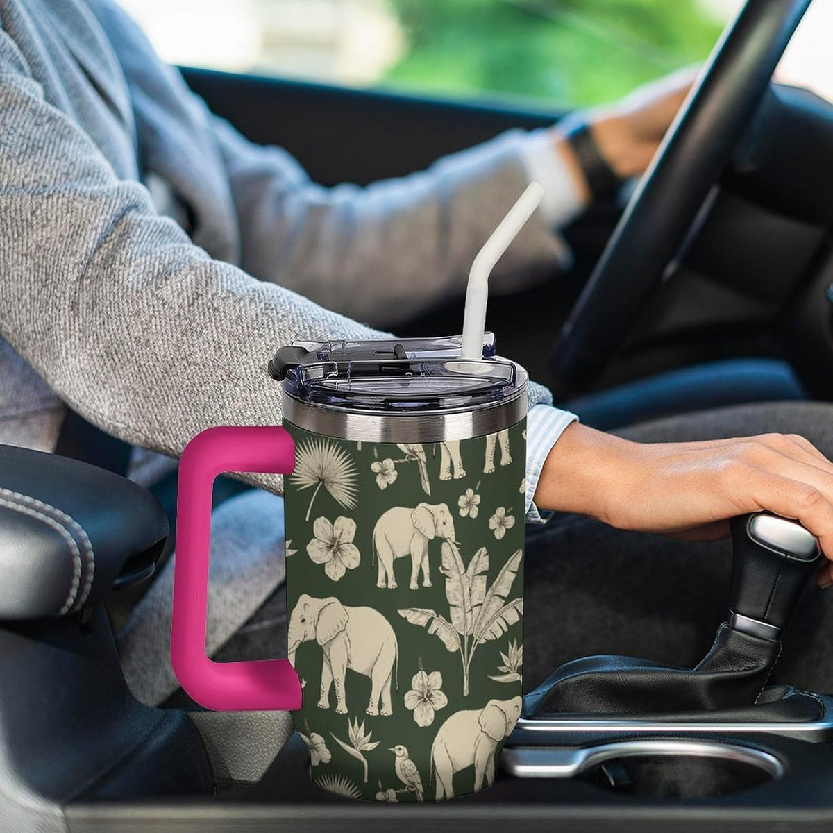 Leakproof Tumbler Vacuum Sealed Car Holder Friendly For Travel Simple Minimalist White Poppy Flower Pattern Coffee Mug Light Rose Red-style-27 - Colors B