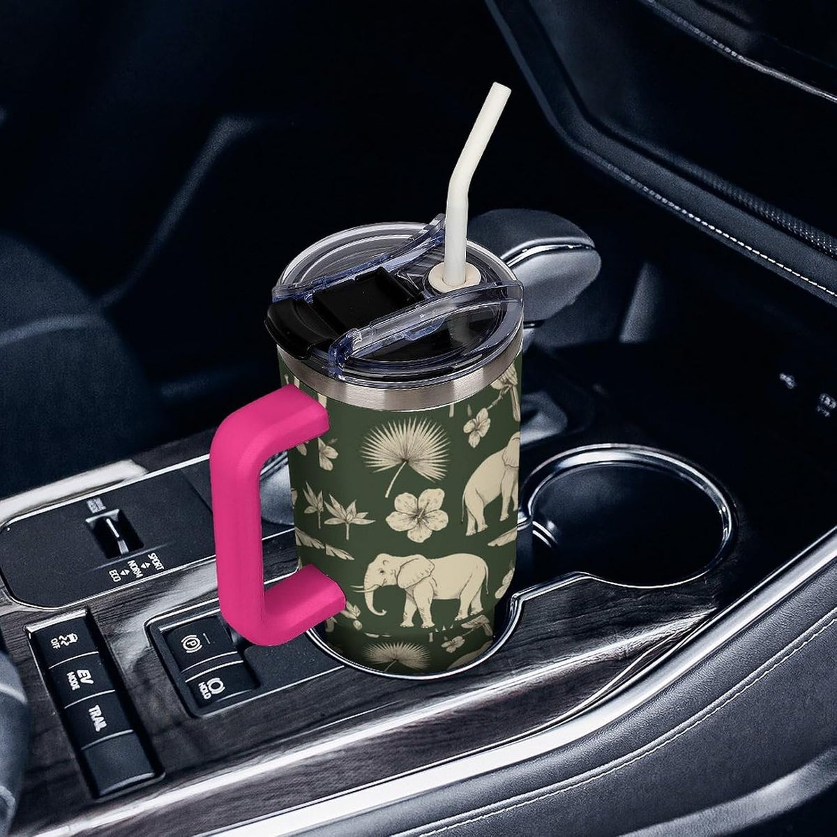 Leakproof Tumbler Vacuum Sealed Car Holder Friendly For Travel Simple Minimalist White Poppy Flower Pattern Coffee Mug Light Rose Red-style-27 - Colors B