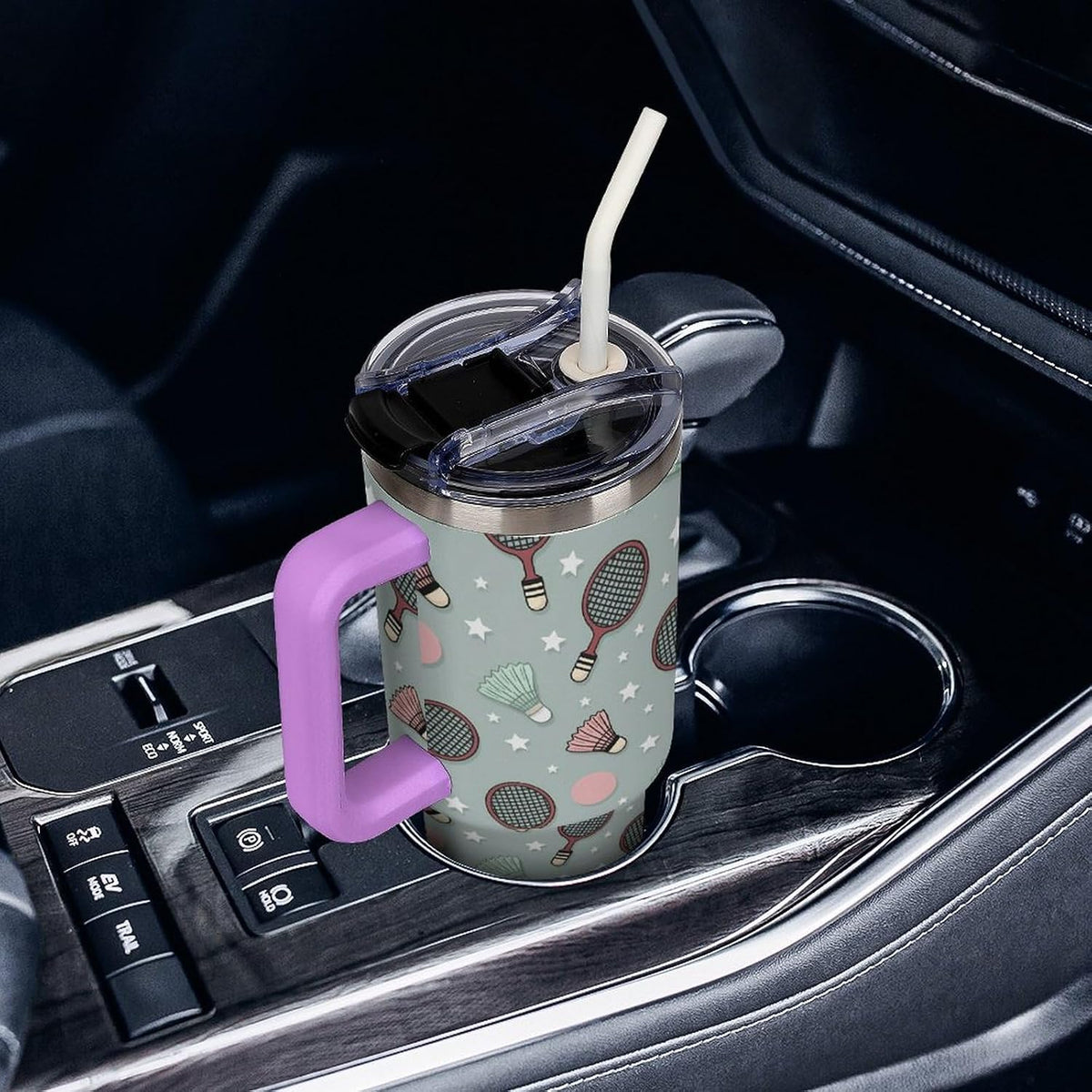 Leakproof Tumbler Vacuum Sealed Car Holder Friendly For Travel Simple Minimalist White Poppy Flower Pattern Coffee Mug Light Rose Red-style-27 - Colors B
