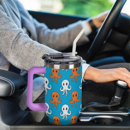 Leakproof Tumbler Vacuum Sealed Car Holder Friendly For Travel Simple Minimalist White Poppy Flower Pattern Coffee Mug Light Rose Red-style-27 - Colors B
