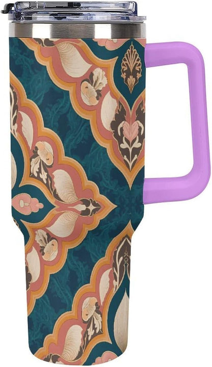 Leakproof Tumbler Vacuum Sealed Car Holder Friendly For Travel Simple Minimalist White Poppy Flower Pattern Coffee Mug Light Rose Red-style-27 - Colors B