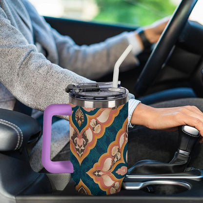 Leakproof Tumbler Vacuum Sealed Car Holder Friendly For Travel Simple Minimalist White Poppy Flower Pattern Coffee Mug Light Rose Red-style-27 - Colors B