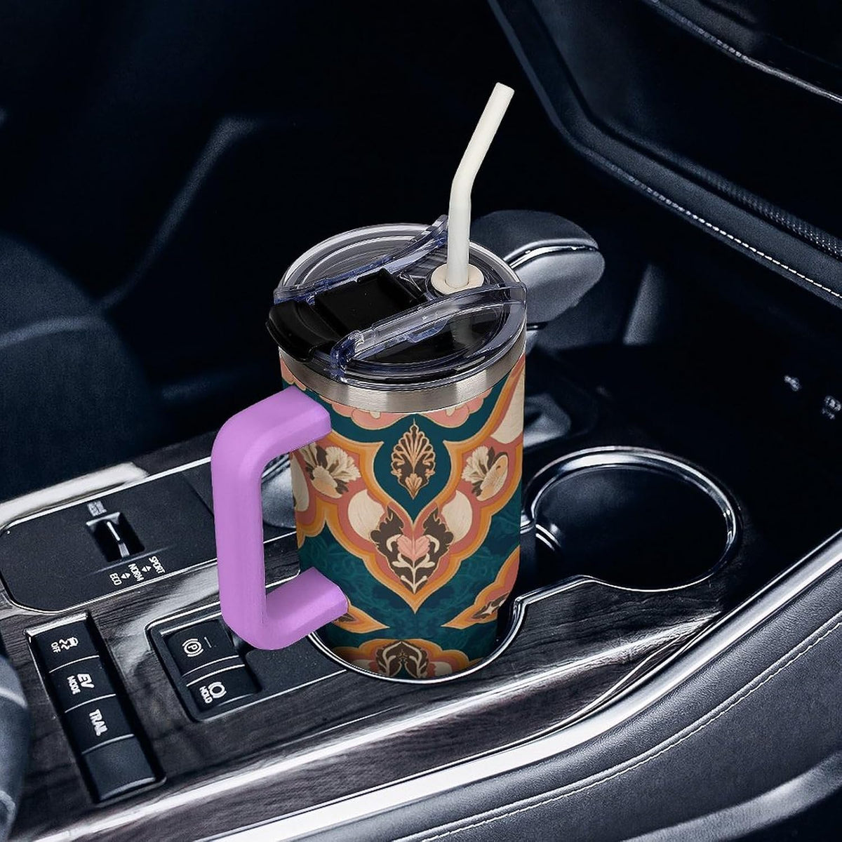 Leakproof Tumbler Vacuum Sealed Car Holder Friendly For Travel Simple Minimalist White Poppy Flower Pattern Coffee Mug Light Rose Red-style-27 - Colors B
