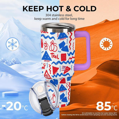 Leakproof Tumbler Vacuum Sealed Car Holder Friendly For Travel Simple Minimalist White Poppy Flower Pattern Coffee Mug Light Rose Red-style-27 - Colors B