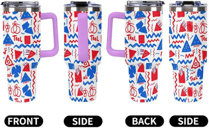 Leakproof Tumbler Vacuum Sealed Car Holder Friendly For Travel Simple Minimalist White Poppy Flower Pattern Coffee Mug Light Rose Red-style-27 - Colors B