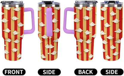Leakproof Tumbler Vacuum Sealed Car Holder Friendly For Travel Simple Minimalist White Poppy Flower Pattern Coffee Mug Light Rose Red-style-27 - Colors B