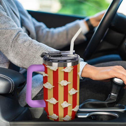 Leakproof Tumbler Vacuum Sealed Car Holder Friendly For Travel Simple Minimalist White Poppy Flower Pattern Coffee Mug Light Rose Red-style-27 - Colors B