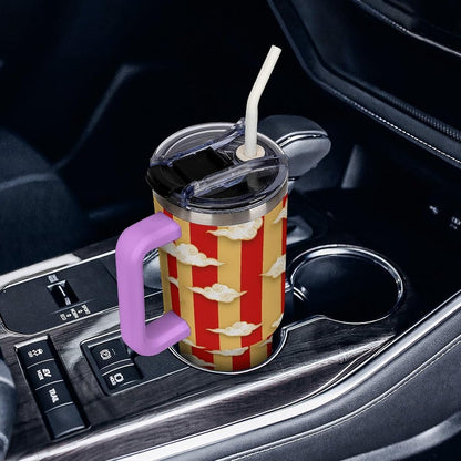 Leakproof Tumbler Vacuum Sealed Car Holder Friendly For Travel Simple Minimalist White Poppy Flower Pattern Coffee Mug Light Rose Red-style-27 - Colors B