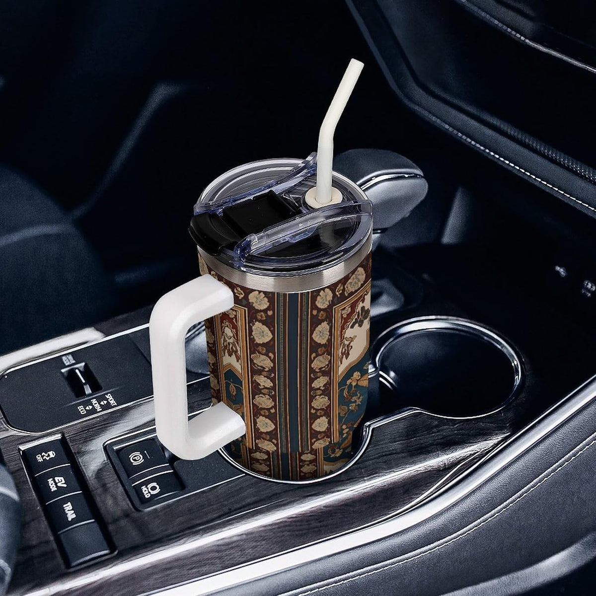 Leakproof Tumbler Vacuum Sealed Car Holder Friendly For Travel Simple Minimalist White Poppy Flower Pattern Coffee Mug Light Rose Red-style-27 - Colors B