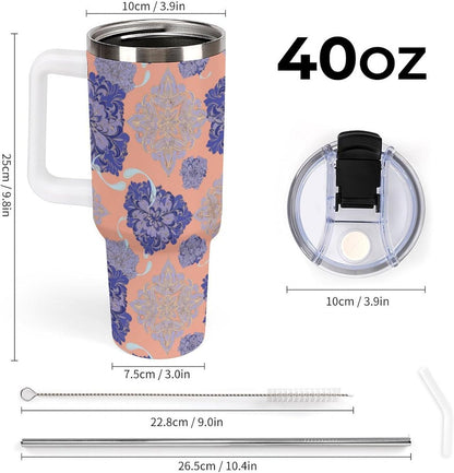 Leakproof Tumbler Vacuum Sealed Car Holder Friendly For Travel Simple Minimalist White Poppy Flower Pattern Coffee Mug Light Rose Red-style-27 - Colors B