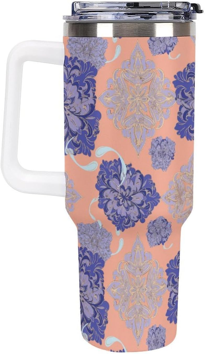 Leakproof Tumbler Vacuum Sealed Car Holder Friendly For Travel Simple Minimalist White Poppy Flower Pattern Coffee Mug Light Rose Red-style-27 - Colors B