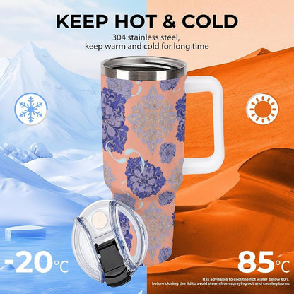 Leakproof Tumbler Vacuum Sealed Car Holder Friendly For Travel Simple Minimalist White Poppy Flower Pattern Coffee Mug Light Rose Red-style-27 - Colors B