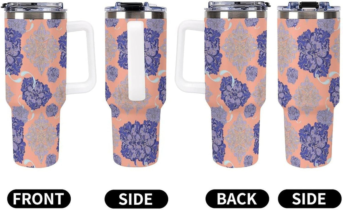 Leakproof Tumbler Vacuum Sealed Car Holder Friendly For Travel Simple Minimalist White Poppy Flower Pattern Coffee Mug Light Rose Red-style-27 - Colors B