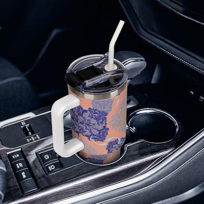 Leakproof Tumbler Vacuum Sealed Car Holder Friendly For Travel Simple Minimalist White Poppy Flower Pattern Coffee Mug Light Rose Red-style-27 - Colors B