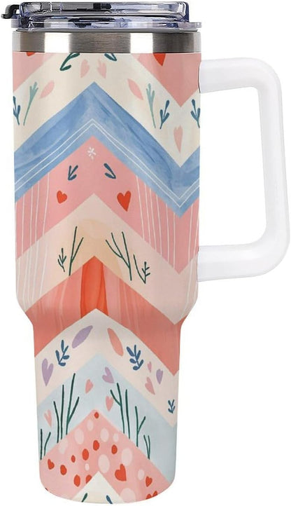 Leakproof Tumbler Vacuum Sealed Car Holder Friendly For Travel Simple Minimalist White Poppy Flower Pattern Coffee Mug Light Rose Red-style-27 - Colors B