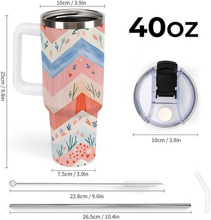 Leakproof Tumbler Vacuum Sealed Car Holder Friendly For Travel Simple Minimalist White Poppy Flower Pattern Coffee Mug Light Rose Red-style-27 - Colors B